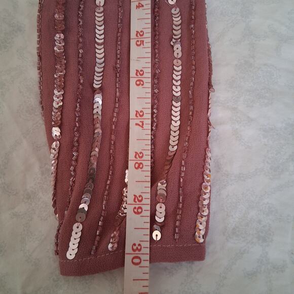 MAC DUGGAL Jewel Lined Neck Long Sleeve Tea Length Rosewood Floral Beaded Sz 12 - Picture 10 of 14